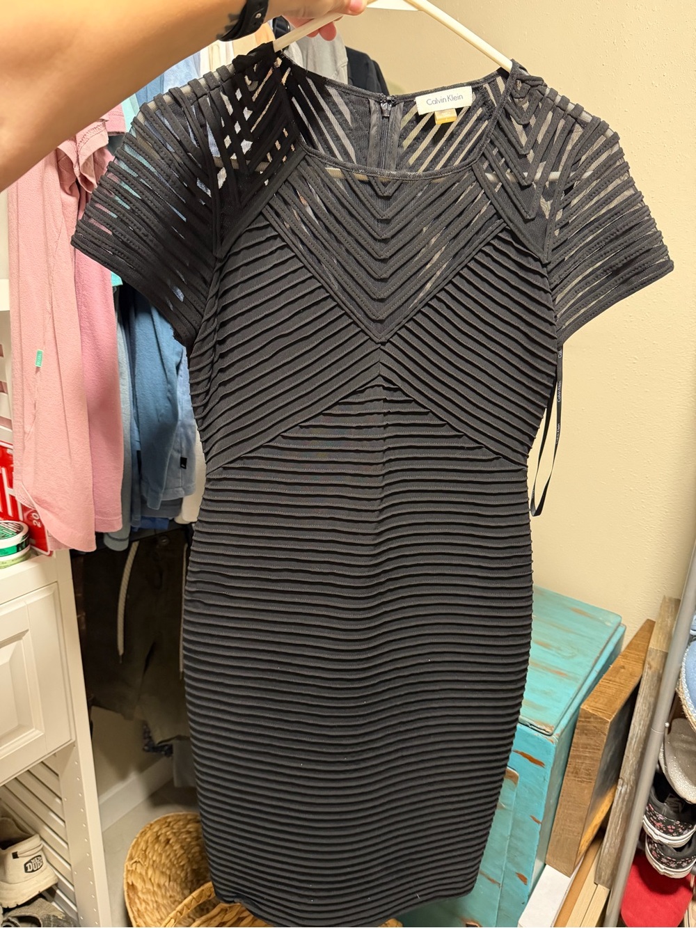 Calvin Klein Black Striped Textured Midi Dress